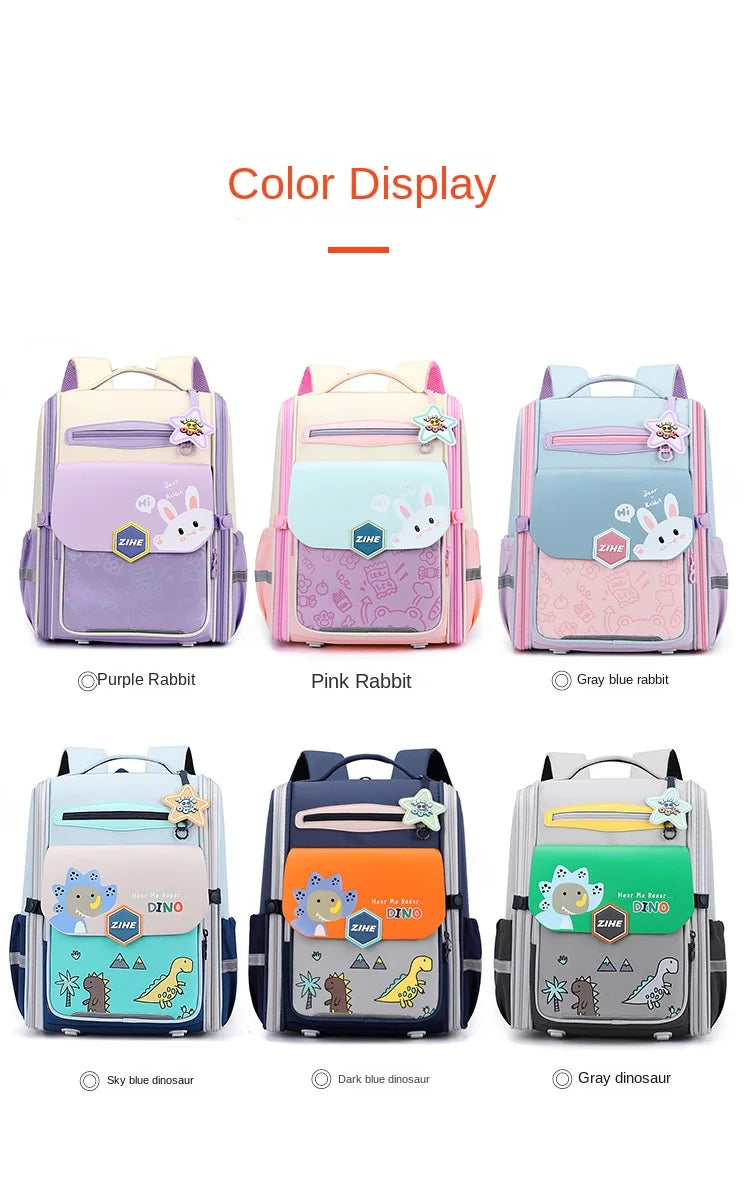Ultra-Light Female Student Backpack Waterproof Fashion 1-4-6 Grade Contrast Color Ridge Protection Burden Reduction for Primary