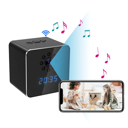 1080P WIFI Camera Wireless Speaker Clock Camera with Night Vision Motion Detection Remote Viewing for Home Security Camera
