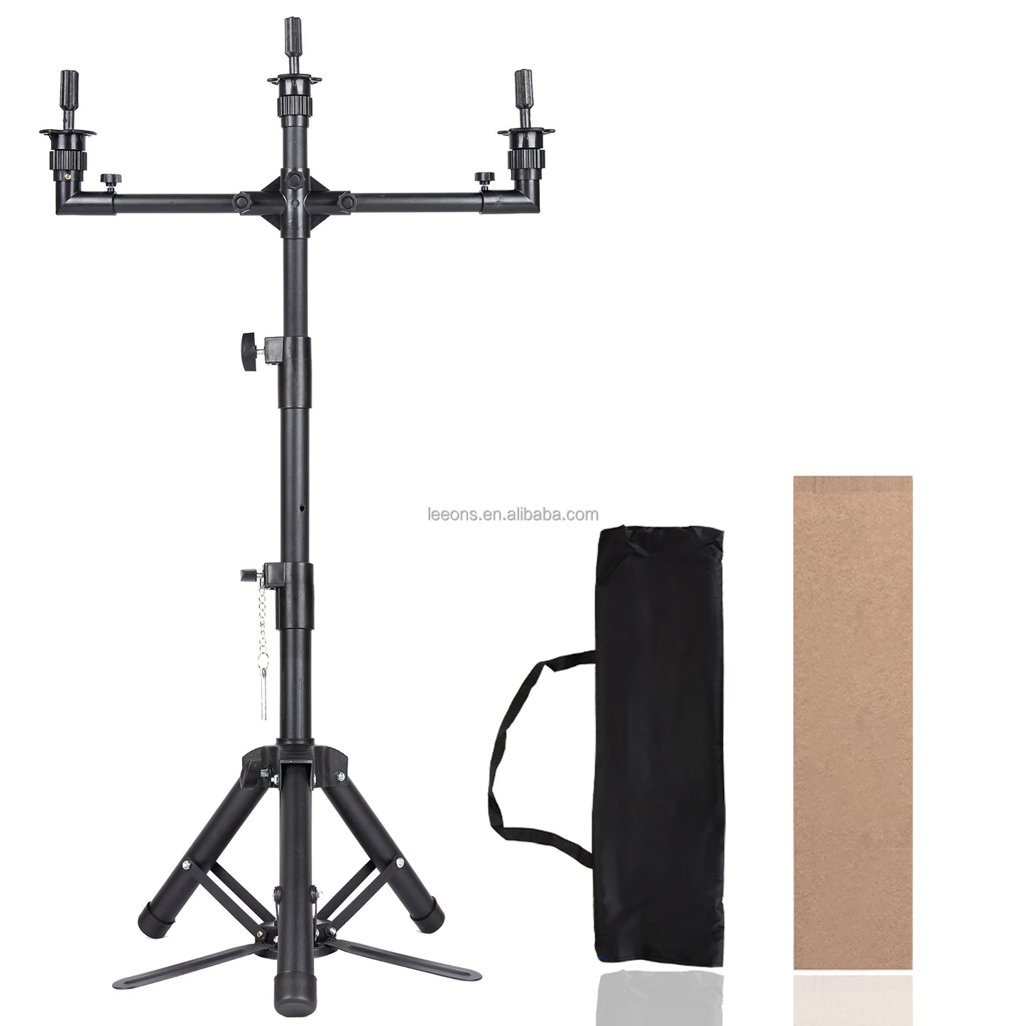 3 Arms Adjustable Wig Stand Tripod 50inch Heavy Duty Mannequin Head Stand for Hairdressing Training with Carrying Bag