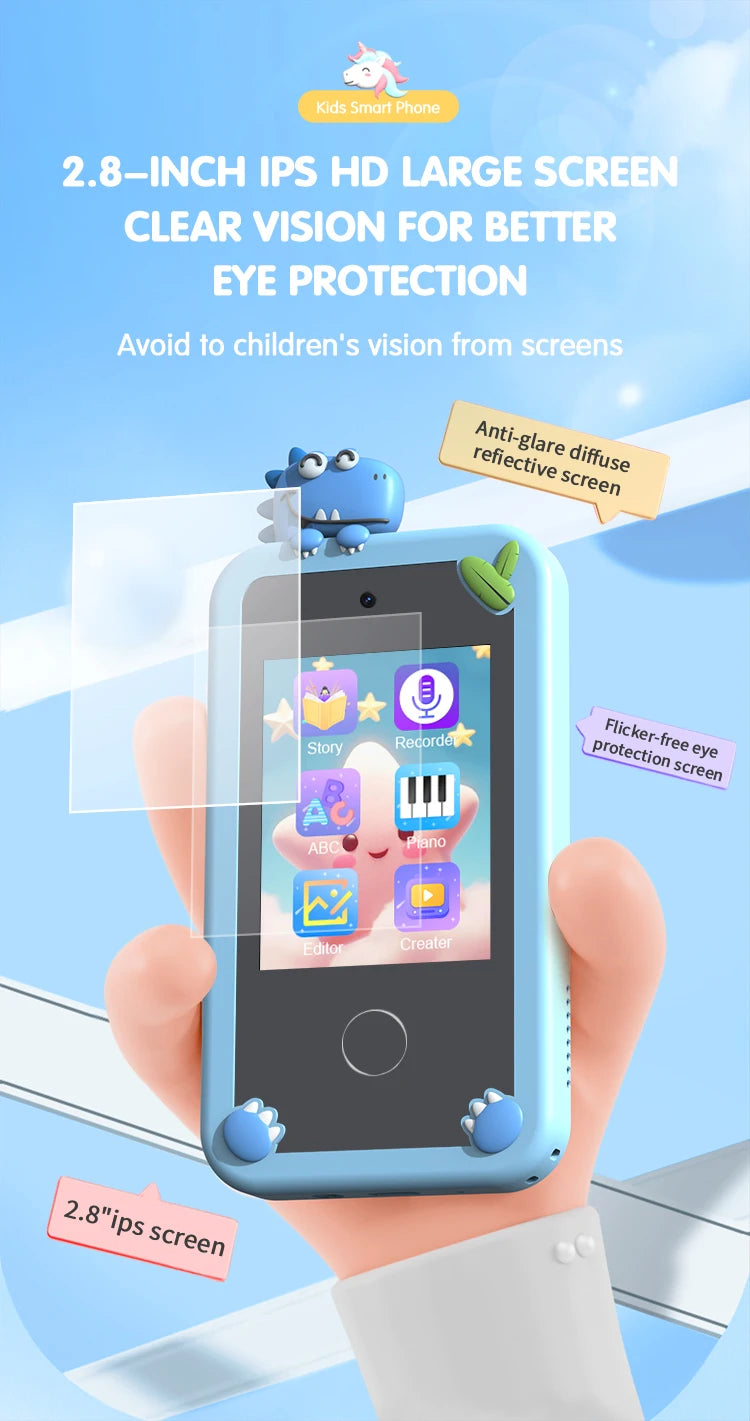 Unisex 4G Kids Smart Desktop Phone with 2.8 Inch Touch Screen Toy Camera Learning Toy Made of Wood for Children
