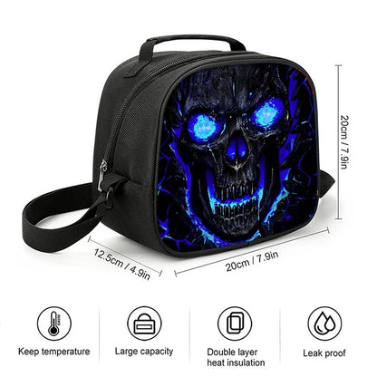 Unisex Three-Piece Set Skull Printed Student Backpack Pencil Bag Lunch Bag Zipper Closure Fashionable Waterproof Polyester