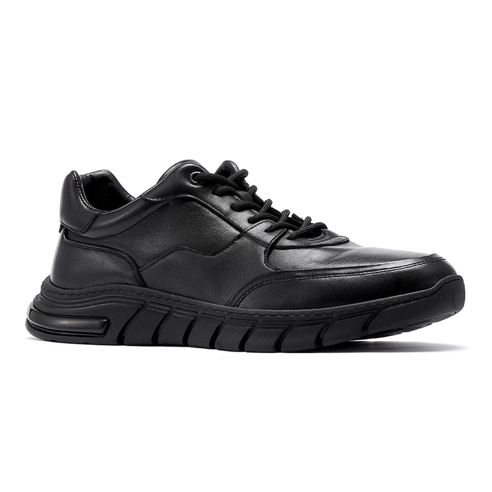 Black Casual Sneakers for Men Versatile Walking Style Running Shoes Stock with Full Grain Leather for Autumn Winter Formal Wear
