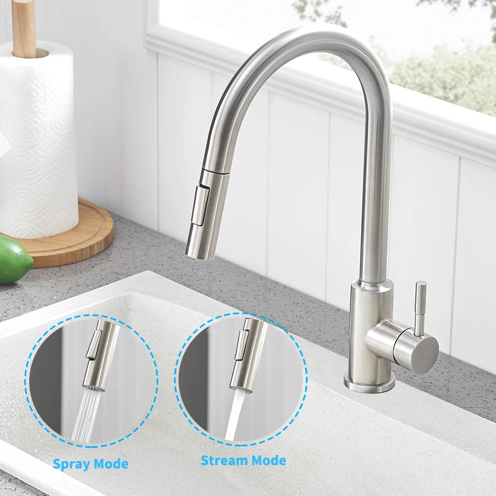 Touch Sensor Smart Kitchen Sink Faucet Flexible Pull Out Spout Deck-mount Hot Cold Water Mixers Kitchen Tap