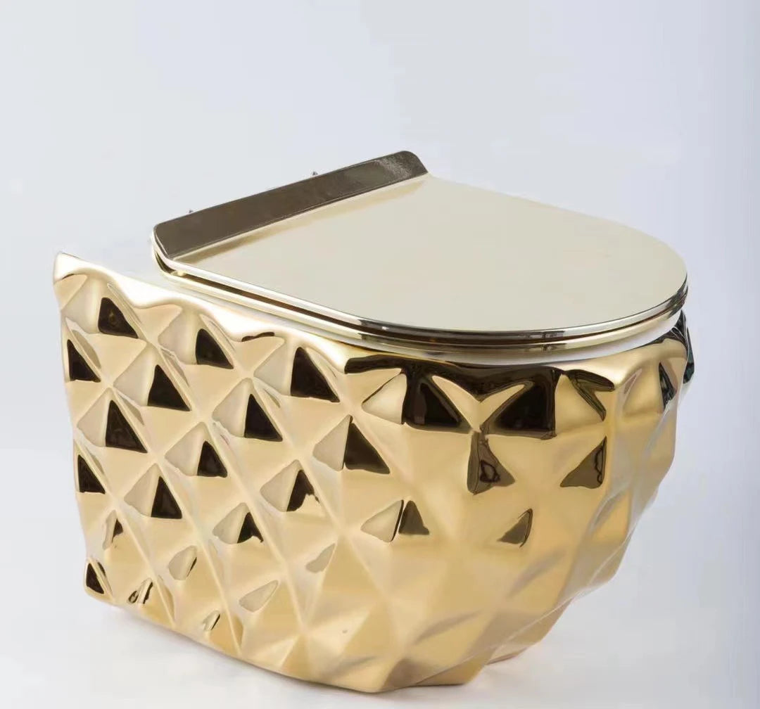 Hot Sale Ceramic Electroplated Bathroom WC Gold Color  Wall Hung Toilet