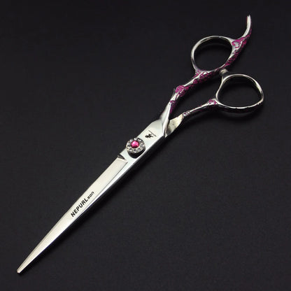 7.0 Inch  Pink plum Handle  Veterinary Animal Shaped Scissors Pet Grooming Scissors Pet Fishbone Teeth 5 Scissors Set PTS-114