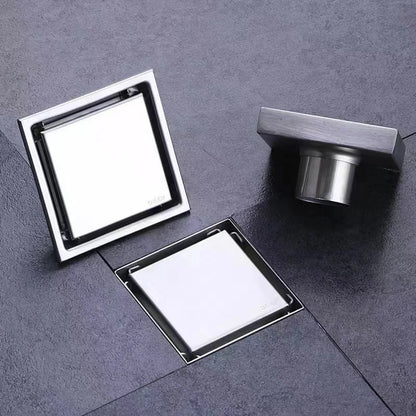 Brushed 4-Inch Square Stainless Steel Shower Floor Drain Invisible Brushed Grate Cover Strainer Tile Insert Bathroom Drainer