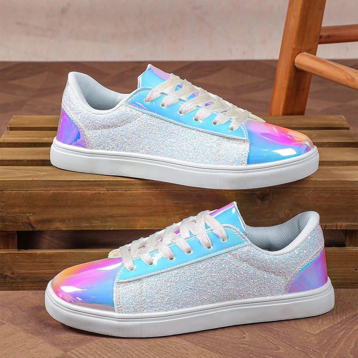 New Hot Product Brand Trendy Sneakers From Vietnam Lace-up Glitter Bling Party Shoes for Girls Teenage Chunky Shoe 2025 Brand