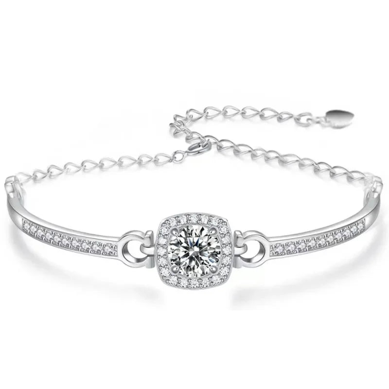 1 Carat Moissanite Square Bag Bracelet 925 Sterling Silver Stylish Elegant Noble Luxury Perfect Birthday Gift for Girlfriend