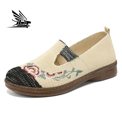 Comfortable Women Casual Embroidered Linen Shoes Vintage Cozy Breathable Lily Fisherman Shoes Sandals