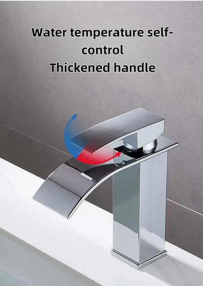 Hot Sale Single Hole Deck Mounted Wash Basin Faucet Modern Flat Mouth Waterfall Hot Cold Water Bathroom Faucet