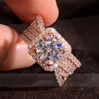 F842 Rose Gold Diamond Ring Round Brilliant Cut Natural G Color Engagement Women's Jewelry