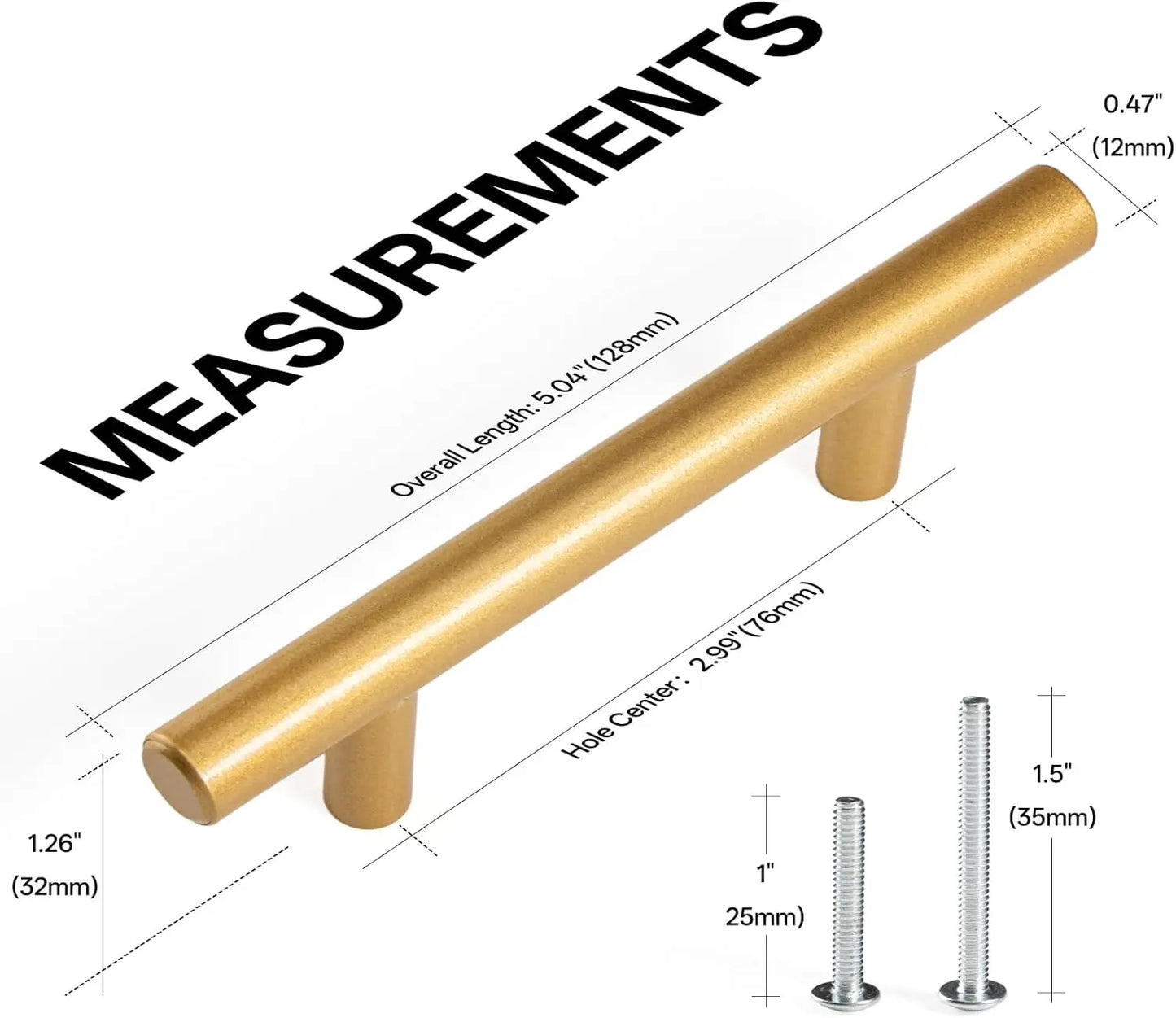 LiLong Hardware 10 Pack Hollow Stainless Steel Cupboard Handles 5 Inch (128mm) Kitchen Drawer Pulls 3'' Hole Center Gold Made