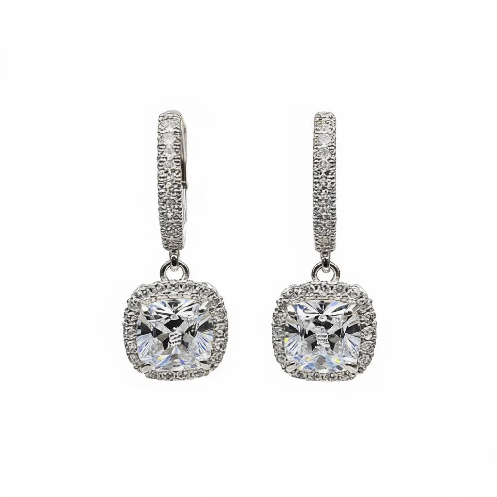 E3096 White Gold Diamond Earrings Cushion Cut D Color Wedding Women's Classic Style