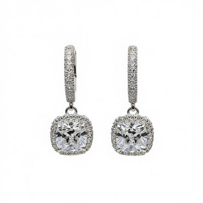E3096 White Gold Diamond Earrings Cushion Cut D Color Wedding Women's Classic Style