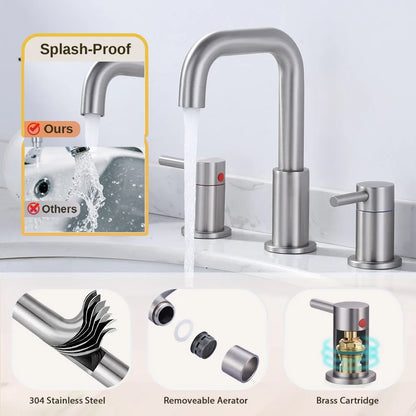 Modern Bathroom Vanity Faucet Basin Mixer Tap 360 Swivel Spout Deck Mounted Three Hole Double Handle Wash Basin Faucet