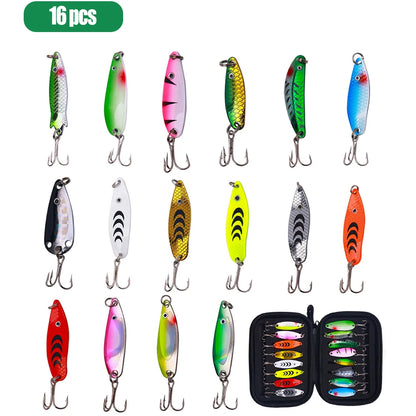 16pcs Spinners Lure Set Baits Set With Tackle Bag Trout Bass Salmon Pike Walleye Fishing Lures