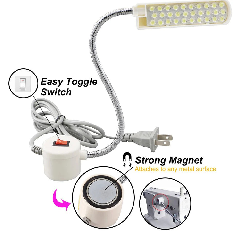 Dimmable Sewing Machine LED Lights Flexible Work Lamp Industrial Lighting Magnetic Sewing Light 20/30LEDs for Drill Press Lathe
