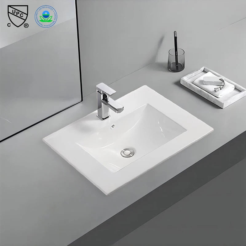 610mm Modern Integrated Thin Edge Wash Basin White Ceramic Rectangular Cabinet Vanity Hotel Bathroom Sink