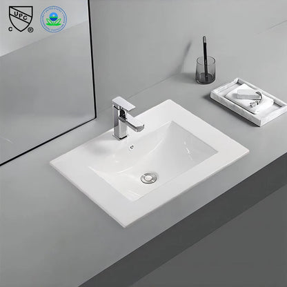 610mm Modern Integrated Thin Edge Wash Basin White Ceramic Rectangular Cabinet Vanity Hotel Bathroom Sink