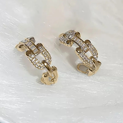 E2443 Gold Plated Huggie Earrings With Crystal Rhinestone Lock Design For Women Trendy Everyday Wear