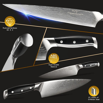 9 PCS Professional ABS Handle Damascus Steel Kitchen Utility Knife Set with Block