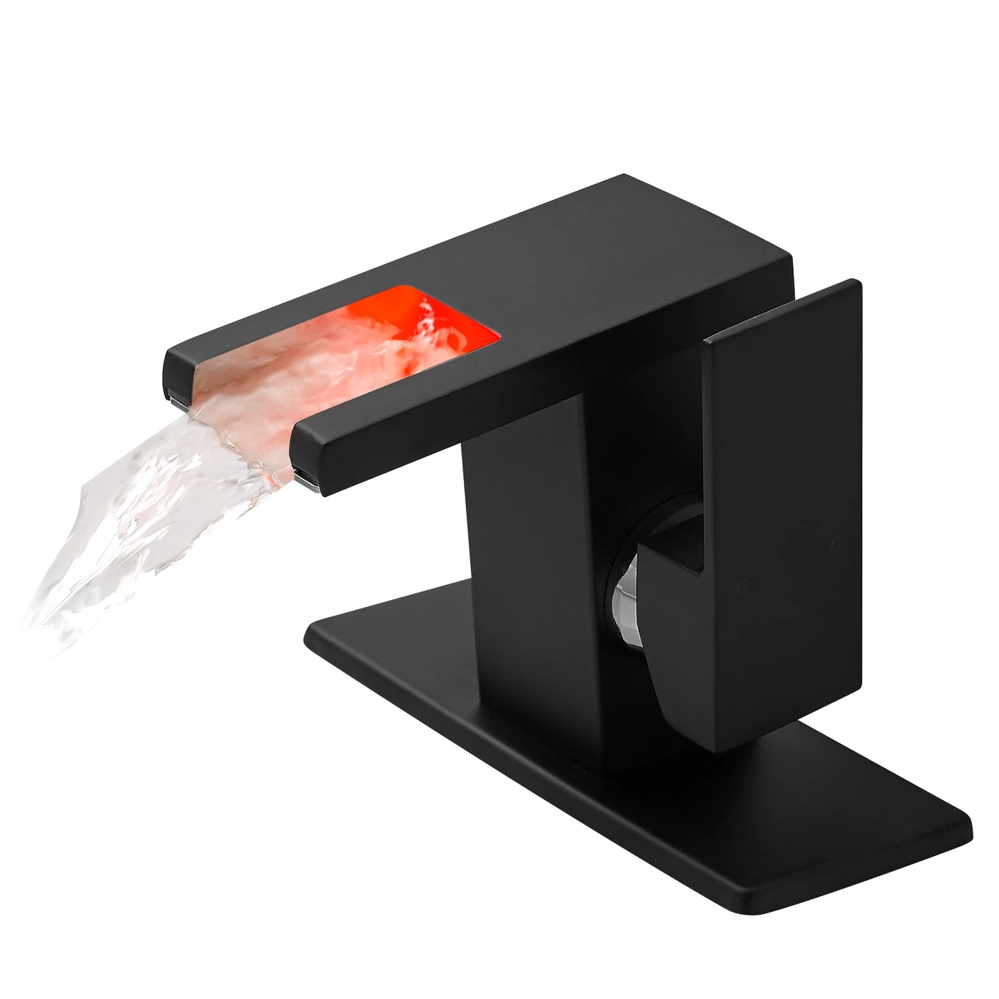 LED Modern  1-Hole Black 304 Stainless Steel Waterfall Bathroom Faucet Anti-Rust Lead Free Basin Faucet with Deck Plate