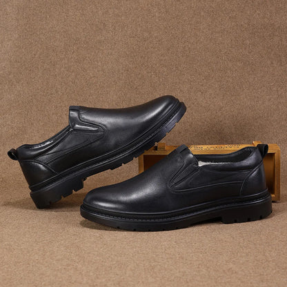 Men Winter Warm Genuine Leather Slip on Shoes Round Fur Lining Rubber Outsole Comfortable EVA Midsole