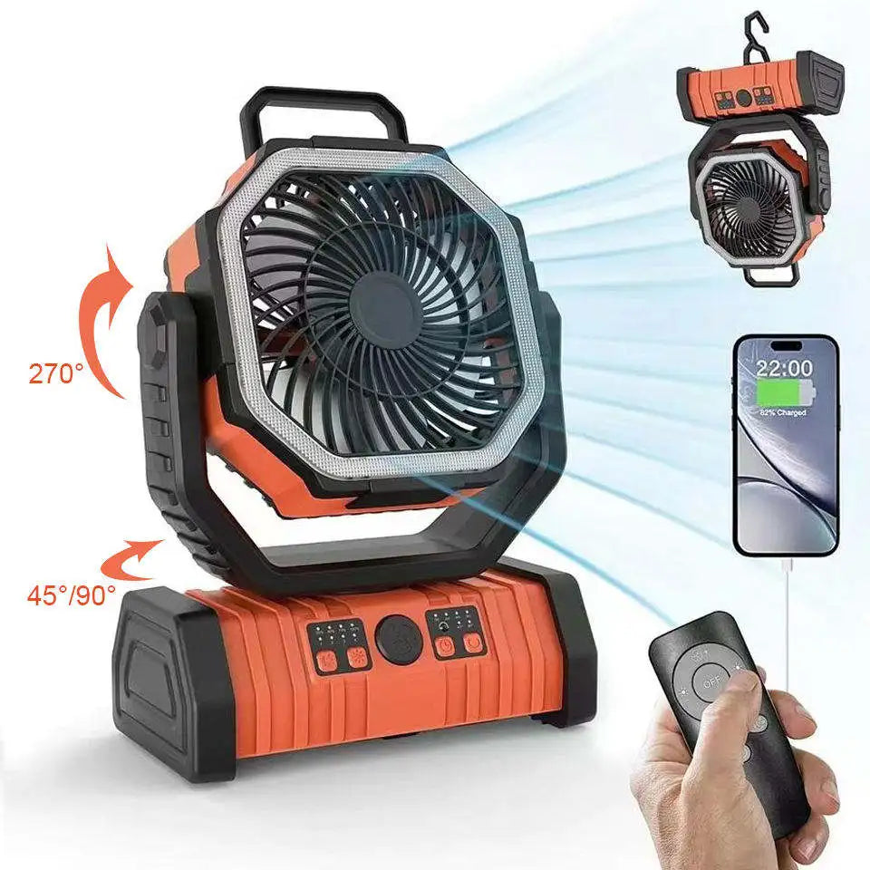 Trending 2026 20000mAh Portable Rechargeable Camping Fan F6 4 Speed Ventilador Solar Recargable Table Fan with Light