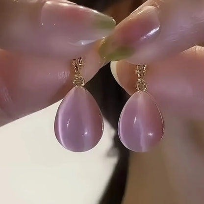 1 Pair Elegant Cat'S Eye Pendant Drop Earrings, Synthetic Synthetic Gemstone, Alloy, KC Golden Plated, for Women, Daily Wear
