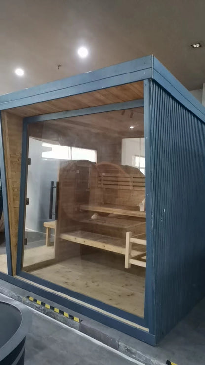 4-Person Traditional Carbonized Spruce Outdoor Dry Sauna Cabin for Garden Patio