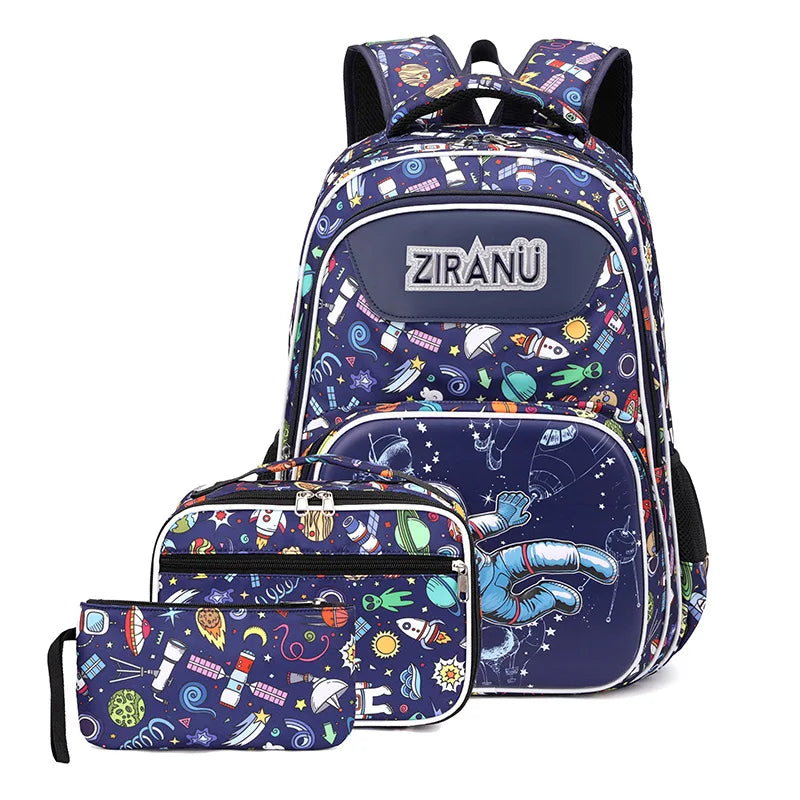 Large Capacity Cartoon Design Student Backpack Set Waterproof Includes Lunch Box Bookbags for Elementary Boys Teens New Release