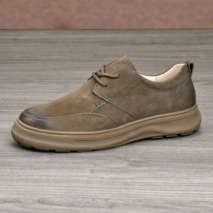 Genuine Leather Men's Retro Casual Shoes Round Toe EVA Midsole Rubber Outsole Soft Spring Style Boat Shoes