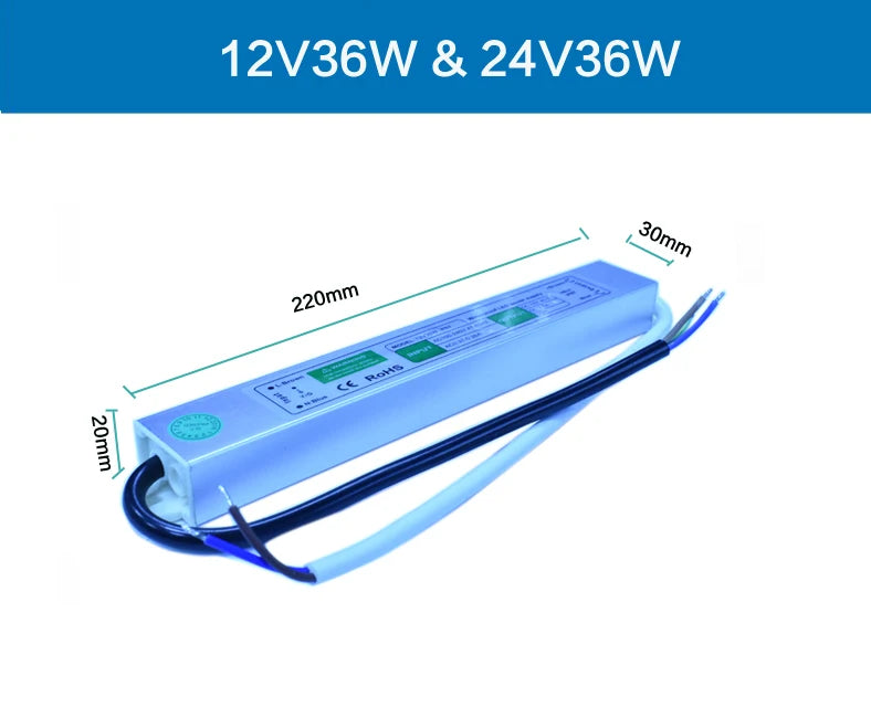 IP67 Input 115-260VAC Output DC12V 24V 36W Waterproof Switching High Efficiency Industrial Power Supply for LED Lighting