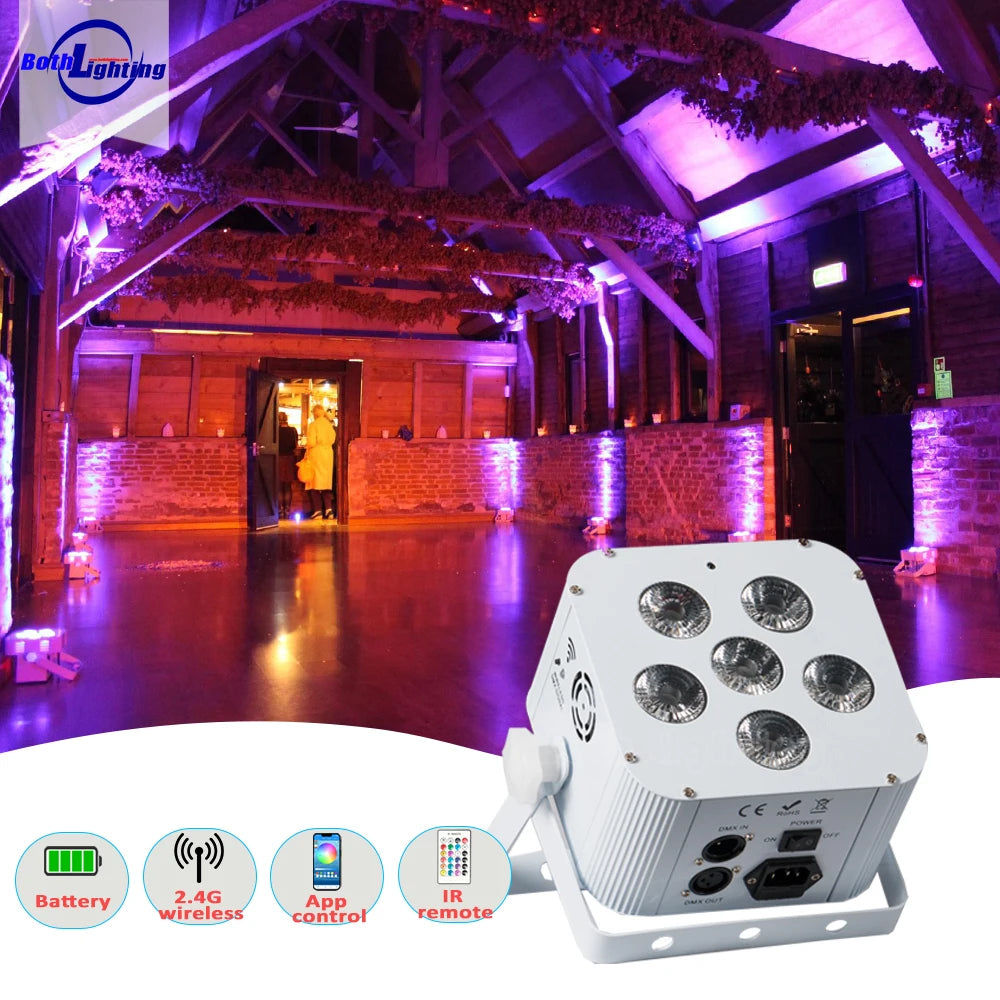 4pcs Battery Operated Light Fixtures Remote & Wifi Control Led Uplight 6X18w RGBWA UV Wireless Led Par Can