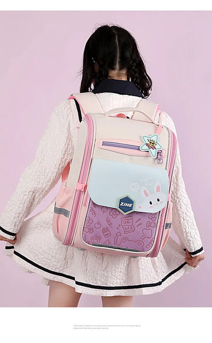 Ultra-Light Female Student Backpack Waterproof Fashion 1-4-6 Grade Contrast Color Ridge Protection Burden Reduction for Primary