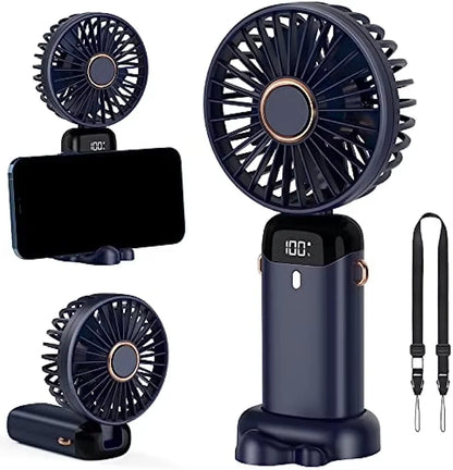 USB Portable 6-Speed Digital Display Fan Mini Handheld Large Wind Silent Desktop Cooling Gift Foldable for Household Car Use