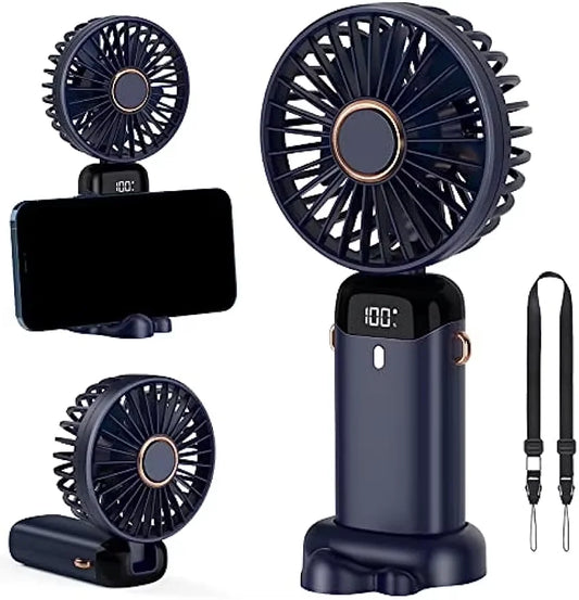 USB Portable 6-Speed Digital Display Fan Mini Handheld Large Wind Silent Desktop Cooling Gift Foldable for Household Car Use