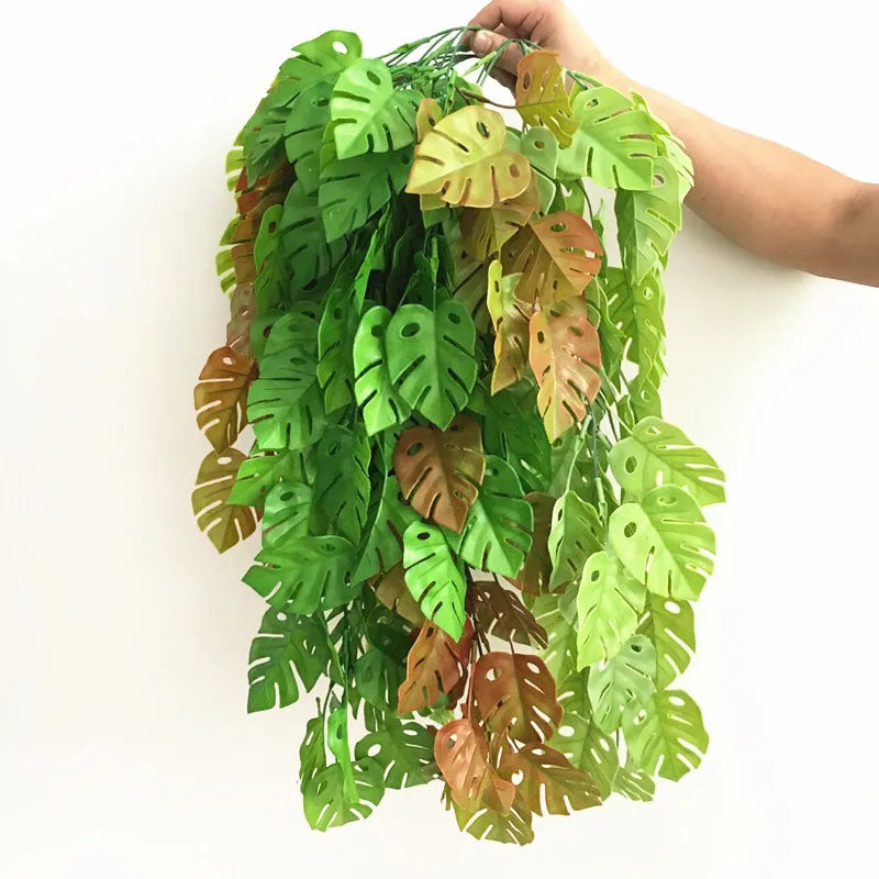 Artificial Palm Green Plants Vine Turtle Leaf Rattan Ceiling Wall Hanging Flower Maple Leaves Wedding Garden Balcony Home Decor