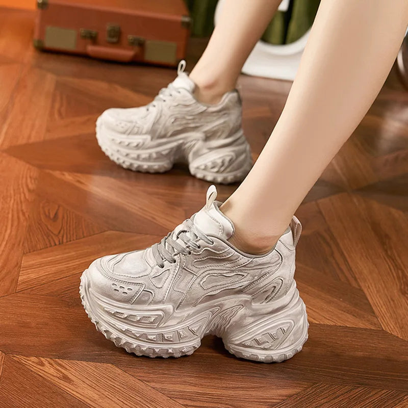 Fashion Durian Platform Sole Dad Shoes, Petite Slimming Casual Sneakers, Lightweight Soft Sole Versatile Daily Sports Footwear