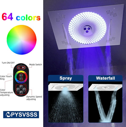 24x16 Inch Large Luxury LED Rainfall Shower Panel, Color Changing Shower Head, Wall Mount
