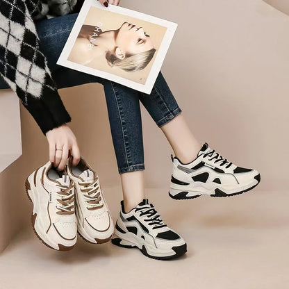 2025 Autumn Winter New Women's Casual Sports Sneakers Ins Tide Platform Light Soft  Lace-Up Custom Logo Daddy Student