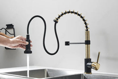 Kitchen Faucet Mixer Tap Black Gold  Pull Out Spring Kitchen Faucets