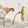 Brass French Retro Style Pull-Out Basin Faucet Hotel Bathroom Cabinet Ceramic Handle Hot and Cold Mixer Tap  BF0428