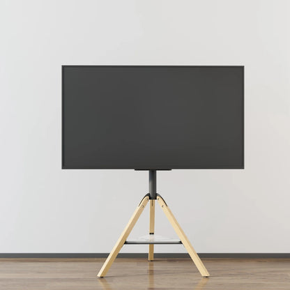 Wood Corner Tripod TV Stand for 40-75 Inch Swivel Height Adjustable with Sintered Stone Shelf
