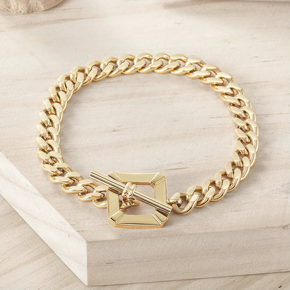 OT Buckle Square Toggle Clasp Cuban Link Chain Gold Plated Stainless Steel Bracelet for Women