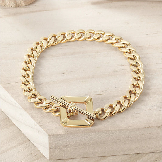 OT Buckle Square Toggle Clasp Cuban Link Chain Gold Plated Stainless Steel Bracelet for Women