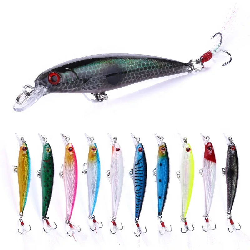 Hot Minnow 9CM 8G Japan Iscas Minnow Feather Hook Set Fishing Lures