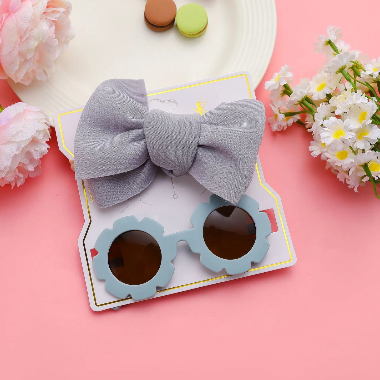New Children Sunglasses Bow Set Cartoon Baby Toys Children Sunshade Glasses Hairbands Headdress Girl Hair Clips