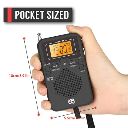 Portable Radio Mini AM FM Weather Radio Pocket Radio Player LCD Screen Digital Alarm Clock Radio Long Range Best Reception