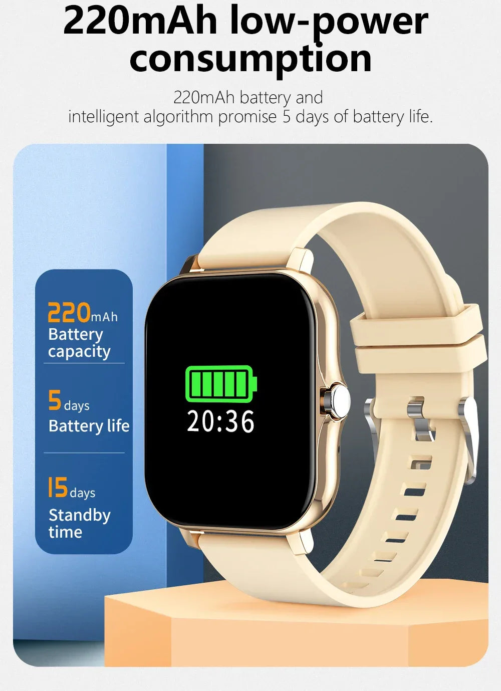 Smart watch with full touch screen, call, message reminder, music control and other functions, compatible with iPhone/android mo